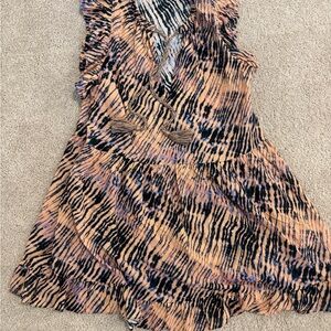 Ulla Johnson V-Neck Ruffle Tiered Dress in Peach Black Print